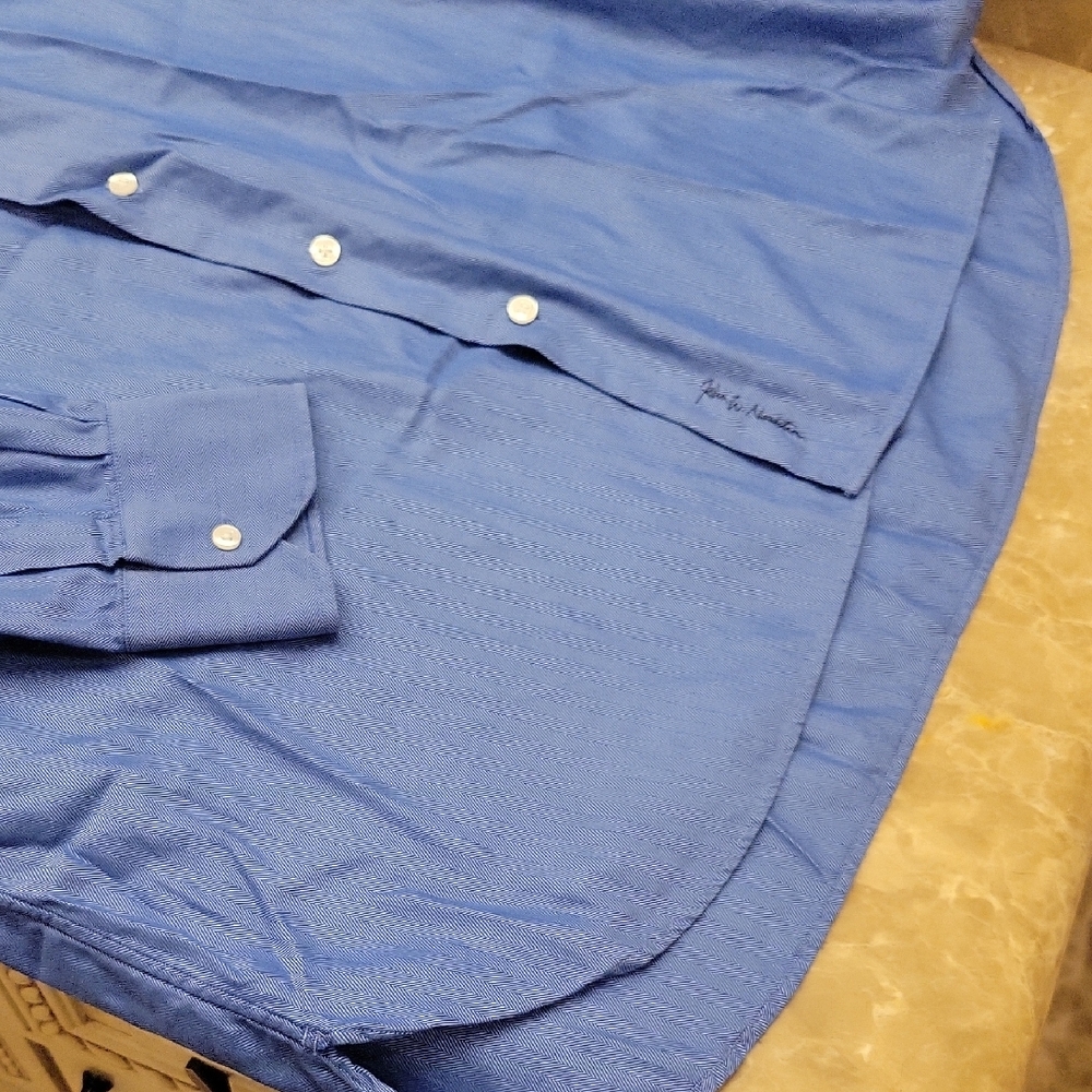 John W. Nordstrom Classic Indigo Button-Down 100% Egyptian Cotton Shirt, 17/35 - Picture 5 of 13